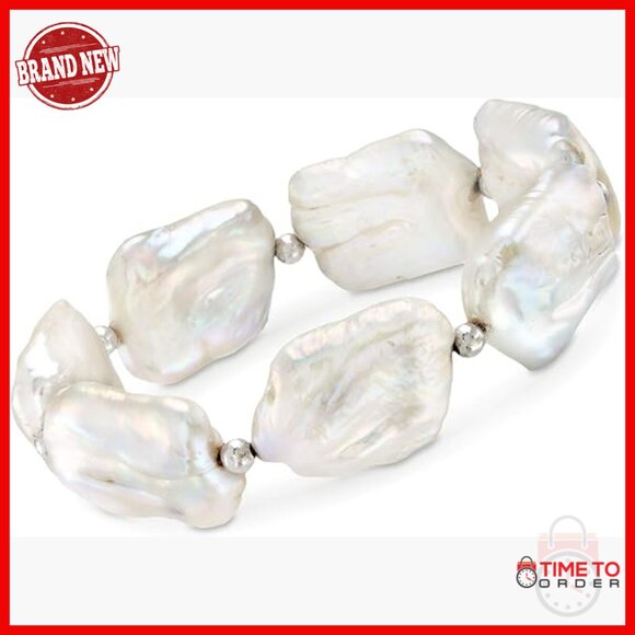 Sterling Silver Baroque Pearl Stretch Bracelet 7.5 Inch Luxury Jewelry